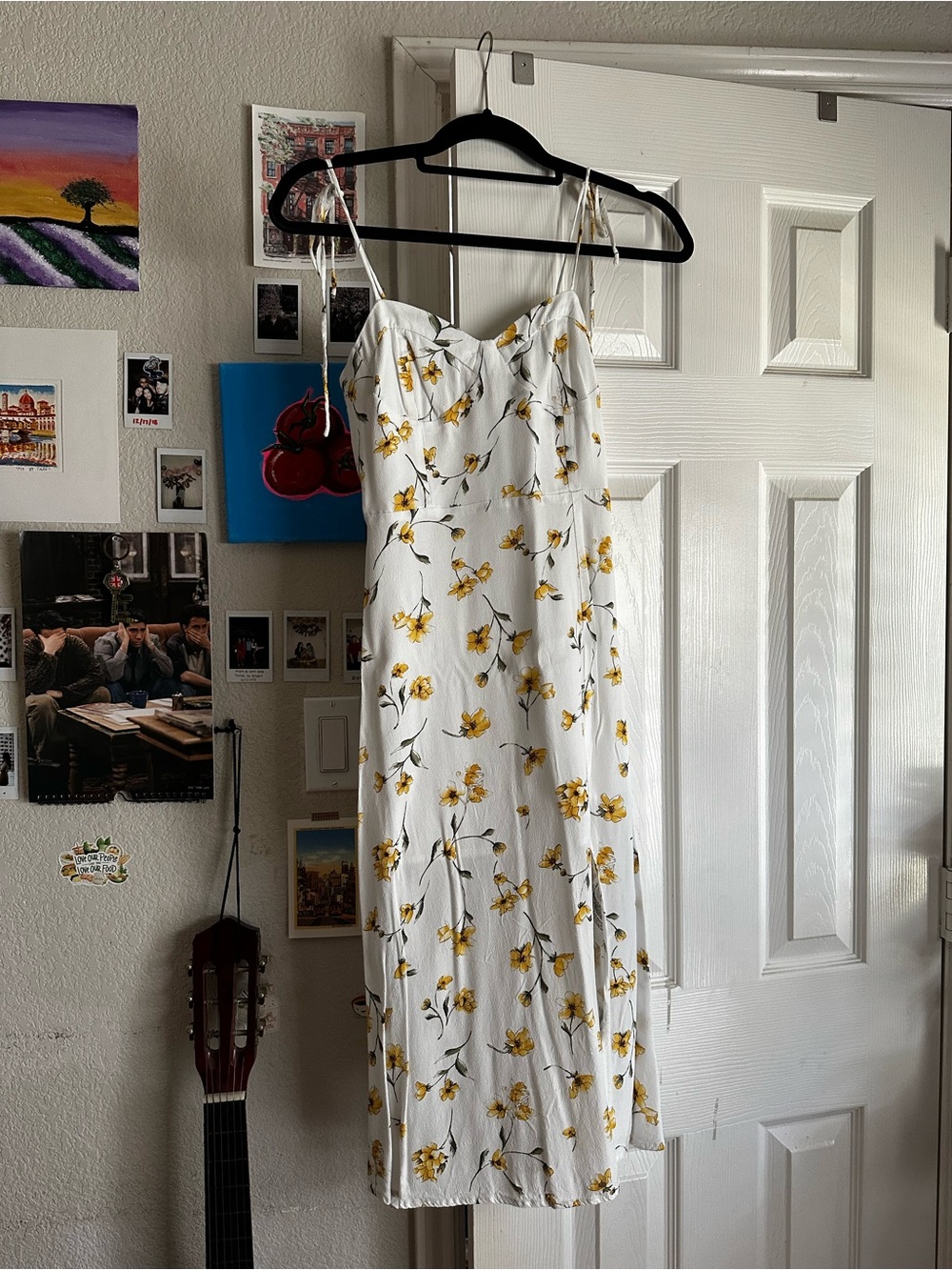 Forever 21 White Midi Slip Dress with Yellow Floral Print